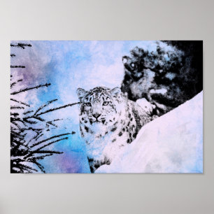 Aquarell-Schnee-Leopard Poster