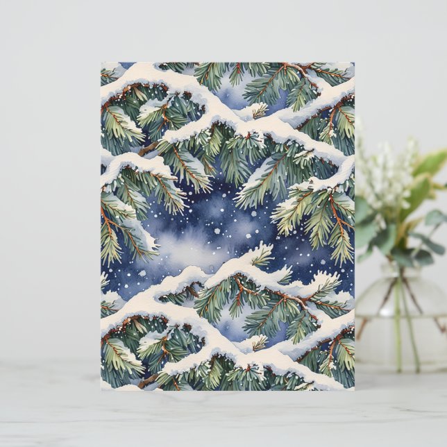 Aquarell-Schnee-Weihnachtsbaum-Schabblatt-Papier (Stehend Vorderseite)