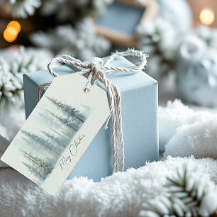 Aquarell schneebedeckte Bäume benutzerdefiniertes  Geschenkanhänger