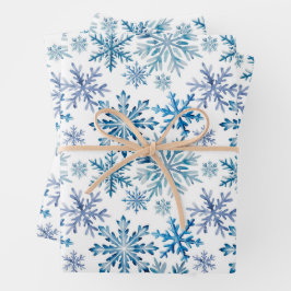 Aquarell-Schneeflocken-Muster Geschenkpapier Set