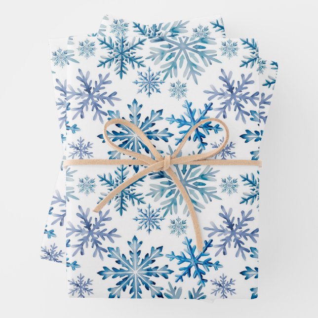 Aquarell-Schneeflocken-Muster Geschenkpapier Set (Beispiel)