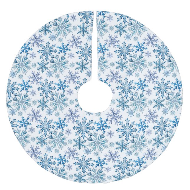 Aquarell-Schneeflocken-Muster Polyester Weihnachtsbaumdecke (Vorderseite)