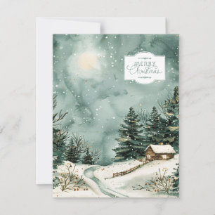 Aquarell-Schneehütte und Bäume Karte