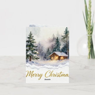 Aquarell-Schneehütte-Weihnachtskarte – Gemütlicher Karte