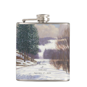 Aquarell-Schneelandschaft-Hochzeit Flachmann