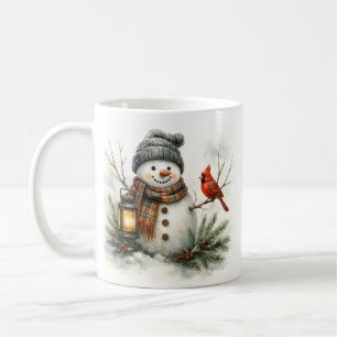 Aquarell-Schneemann, Laterne & Kardinal Kaffeetasse