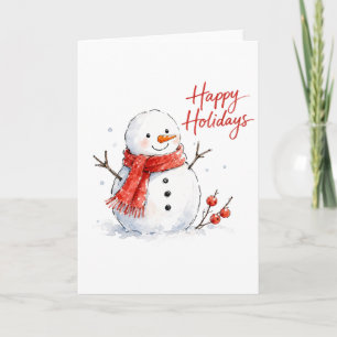 Aquarell-Schneemann mit rotem Schal Karte