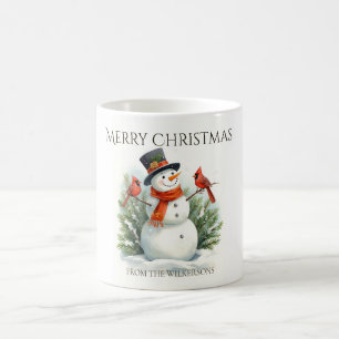 Aquarell-Schneemann und Kardinale Benutzerdefinier Kaffeetasse