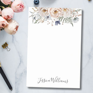 Aquarell Schön Beige Blau Personalisierte Blumen Post-it Klebezettel