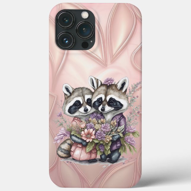 Aquarell Schönes Raccoon-Paar mit Blume Case-Mate iPhone Hülle (Rückseite)