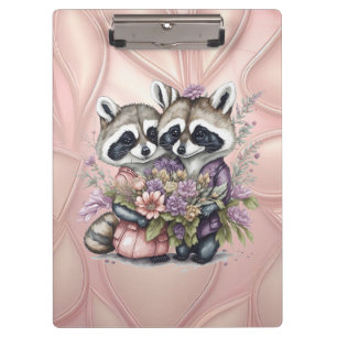 Aquarell Schönes Raccoon-Paar mit Blume Klemmbrett