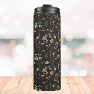 Aquarell Schönes Wildblumenmuster Personalisiert Thermosbecher