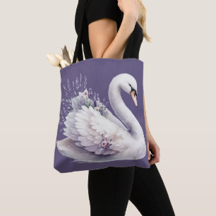 Aquarell-Schwan mit Lavendelblüten