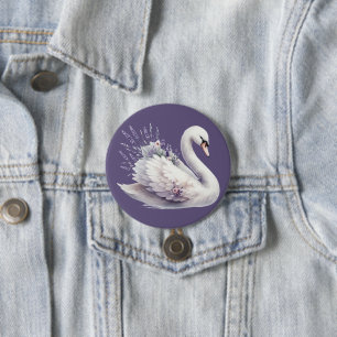 Aquarell-Schwan mit Lavendelblüten Button