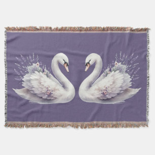 Aquarell-Schwan mit Lavendelblüten Decke