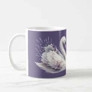 Aquarell-Schwan mit Lavendelblüten Kaffeetasse