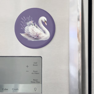 Aquarell-Schwan mit Lavendelblüten Magnet