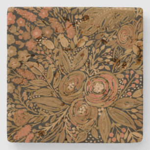 Aquarell, schwarz-braun, blumenschwarz, Muster sch Steinuntersetzer