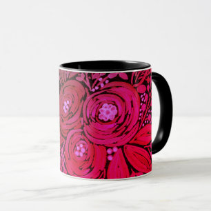 Aquarell schwarz braun florales Muster schwarz, Tasse