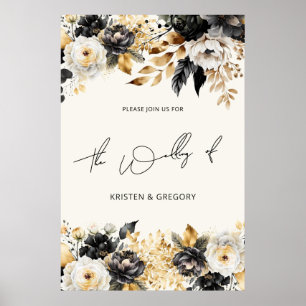Aquarell Schwarz Gold Floral Hochzeitsposter Poster