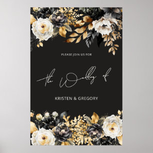 Aquarell Schwarz Gold Floral Hochzeitsposter Poster