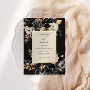Aquarell Schwarz Gold Florale Hochzeit Folieneinladung