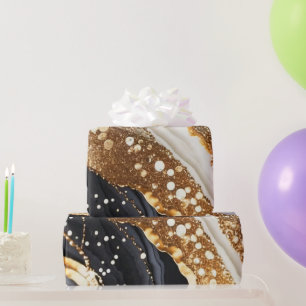 Aquarell Schwarz & Gold Glitter Agat Alkohol Tinte Geschenkpapier