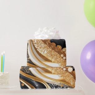 Aquarell Schwarz & Gold Glitter Agat Alkohol Tinte Geschenkpapier