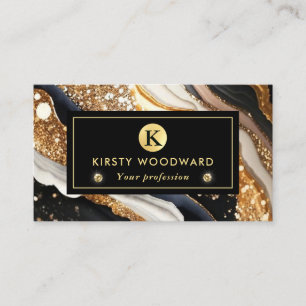 Aquarell Schwarz und Gold Glitter Alkohol Tinte Visitenkarte