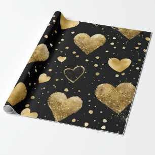 Aquarell Schwarz- und Goldtinte Valentinstag Herze Geschenkpapier