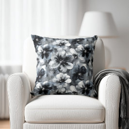 Aquarell Schwarz und Grau Floral Kissen