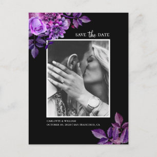 Aquarell schwarz und violett floral Save the Date Postkarte