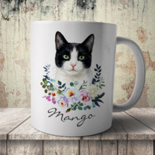 Aquarell Schwarz-Weiß-Katze Kaffeetasse