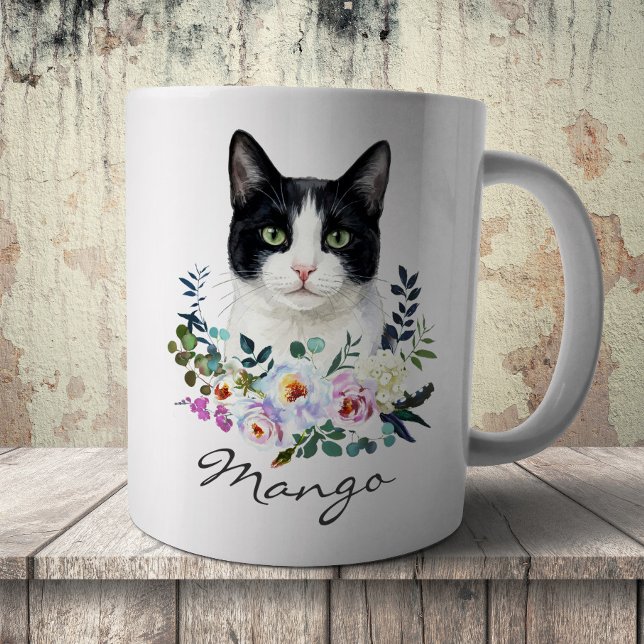 Aquarell Schwarz-Weiß-Katze Kaffeetasse (Von Creator hochgeladen)