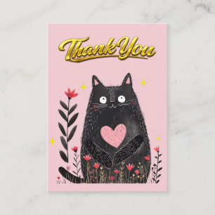 Aquarell Schwarze Katze mit Herz Danke Begleitkarte