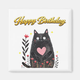 Aquarell Schwarze Katze Rosa Herz Geburtstag Magnet