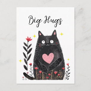 Aquarell Schwarze Katze Rosa Herz Große Umarmungen Postkarte