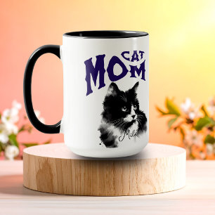 Aquarell Schwarze Katzenmutter Personalisieren Tasse