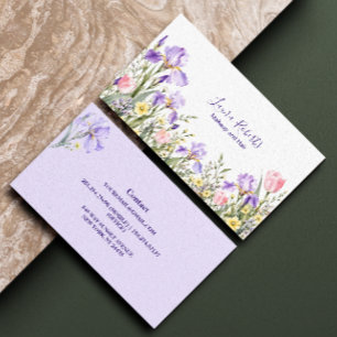 Aquarell Schwertlilie Tulpe Geschäft Lavendel Rosa Visitenkarte