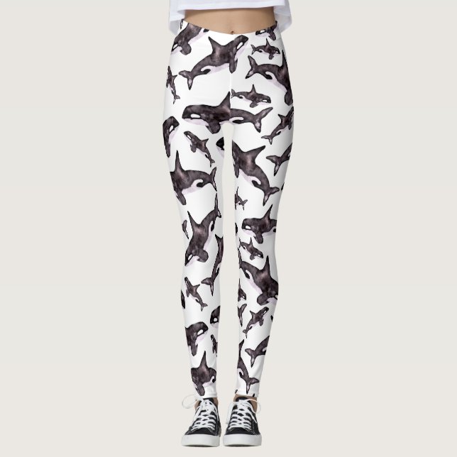 Aquarell-Schwertwal Leggings (Vorderseite)