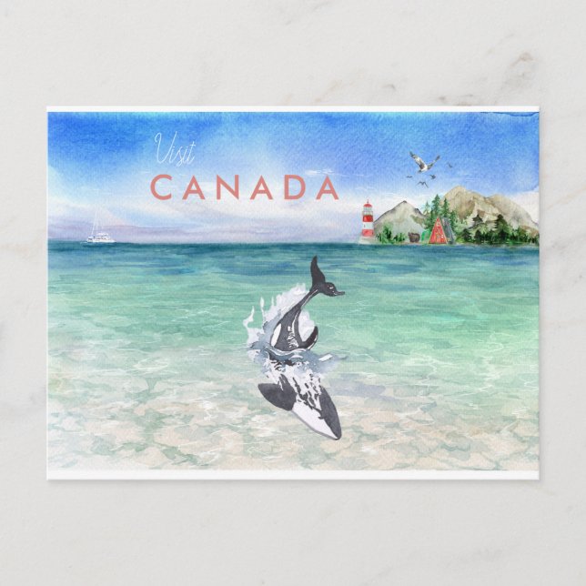 Aquarell-Schwertwal | Vintage-Reisepostkarte Kanad Postkarte (Vorderseite)