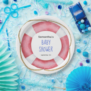 Aquarell-Schwimmring für die Seefahrt - Babyparty Pappteller