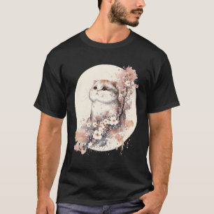 Aquarell Scottish Fold Katze Japanische Kirschblüt T-Shirt