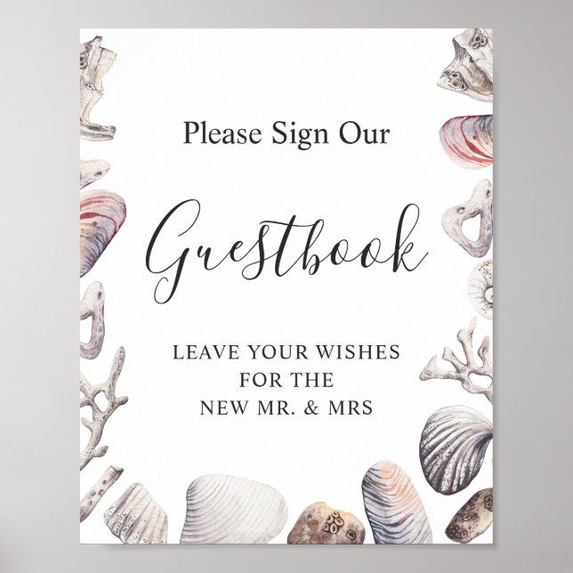 Aquarell Sea Muschel Beach Hochzeitssegment Poster (Vorne)