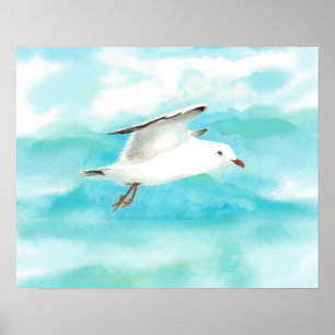 Aquarell Seagull im Rain Poster
