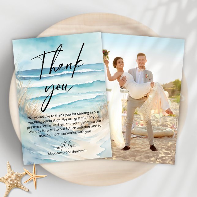 Aquarell Seascape Coastal Sand Beach Foto Dankeskarte (Von Creator hochgeladen)