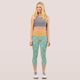 Aquarell Seashell Blau und beige Capri Leggings