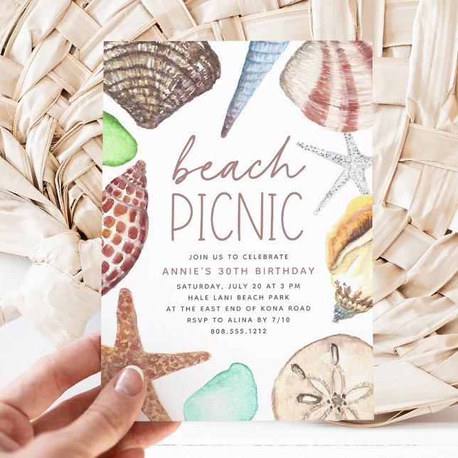Aquarell Seashell jeder Fall Strand Picnic Einladung (Von Creator hochgeladen)