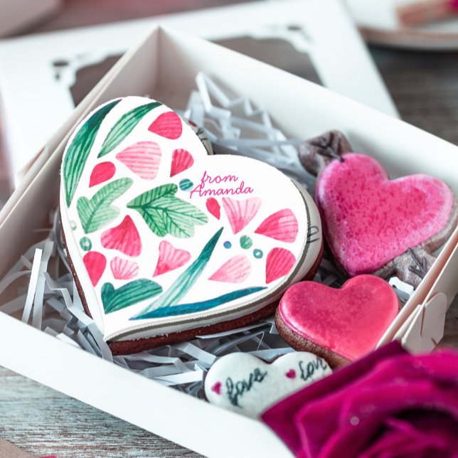 Aquarell Seashell Pink Herz-Aufkleber (#valentineday #motherday #mom #seashells #addname #pinkandgreen #watercolor #artistic #romantic)