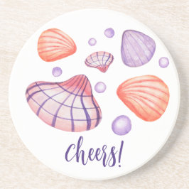 Aquarell Seashells Runder Sandstein Untersetzer